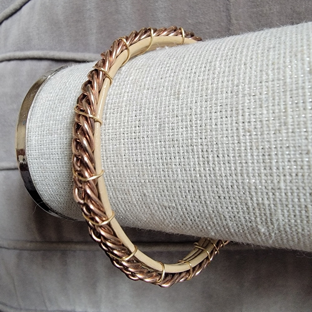 Leather Rose Gold Chain Bangle Bracelet